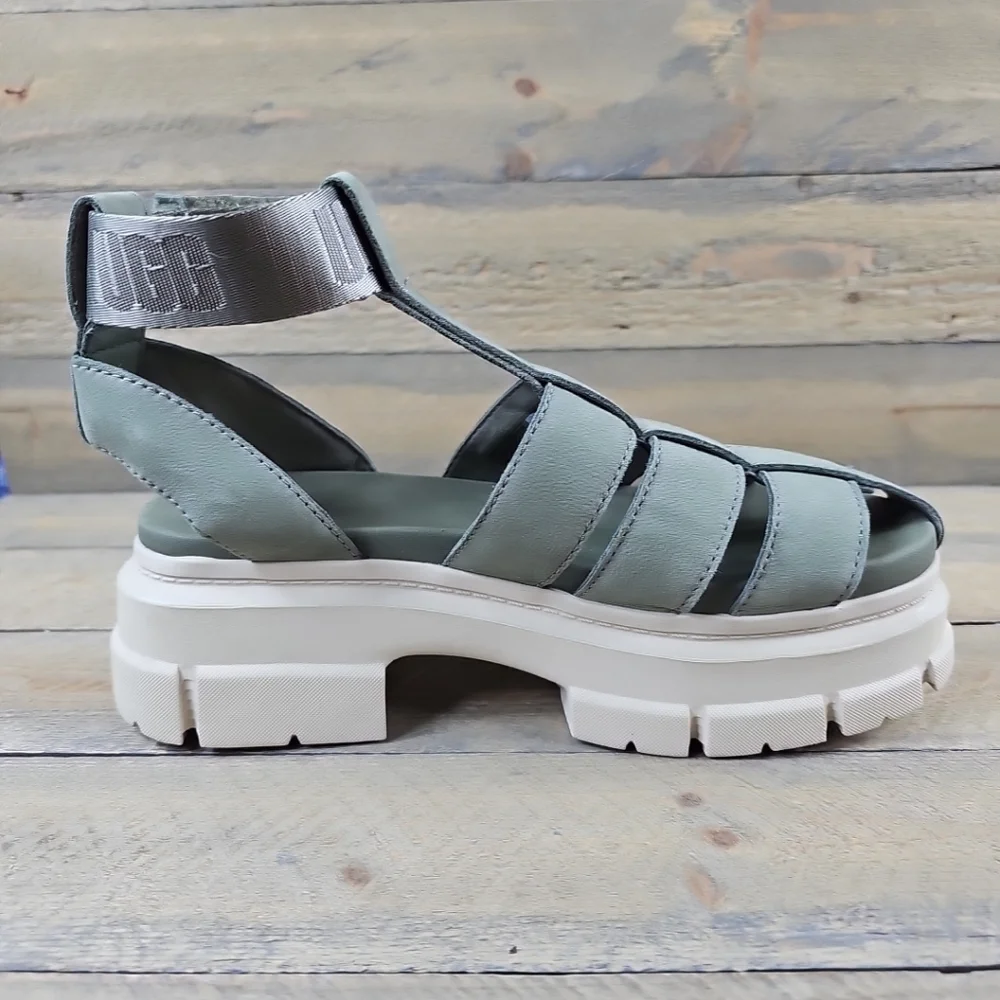 UGG Ashton Heritage Women's Platform Sandals Moss Green Suede Logo Strap - Picture 5 of 13
